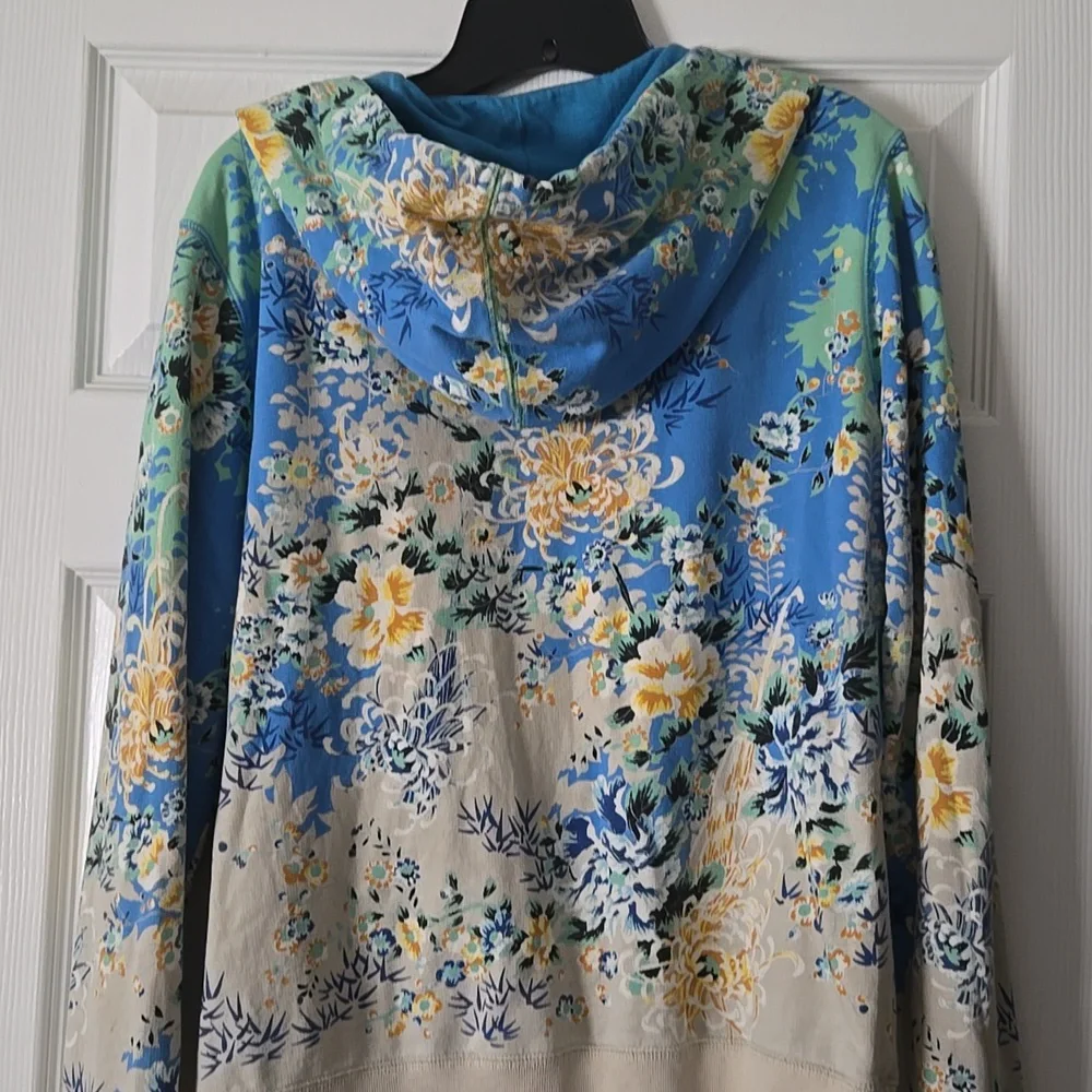 Lucky Brand Asian Floral Print Zip Up Sweatshirt Size Large - Picture 6 of 6